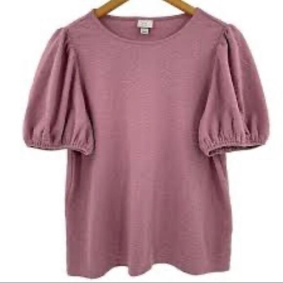 Women’s a new day purple textured short puff sleeved top size medium casual - Picture 1 of 7